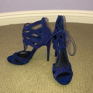 Blue lace up heels